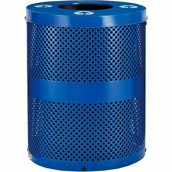 Global Industrial Outdoor Perforated Steel Recycling Can w/Flat Lid, 36 Gallon, Blue 261959BL